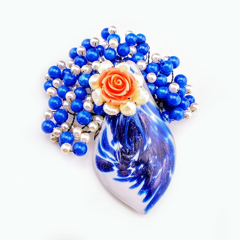 

Sweet style pearls stone Glass resin flower woman brooches blue simulated-pearl lady clothing decorations alloy accessories