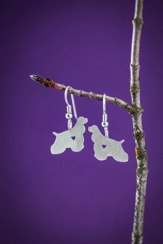 1 пара ювелирных изделий ручной работы серьги гвоздики Кокер спаниель серебряные