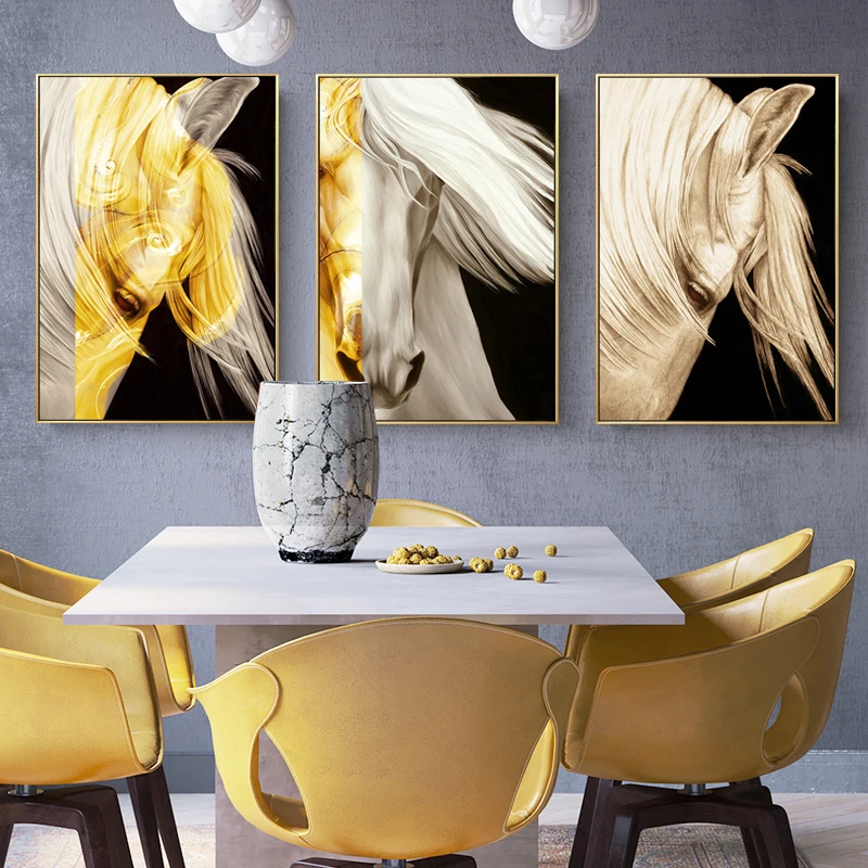 American Abstract Yellow Horse Head Modern Canvas Oil Painting Animal Poster Print Wall Pictures Room Background Decoration | Дом и сад