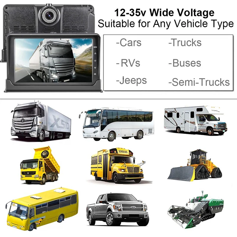 YuanTing 7 Inch Split Monitor DVR Recorder 170 Wide Angle Night Vision 1080P Front Rear View Dash Camera System For Truck RV Bus |