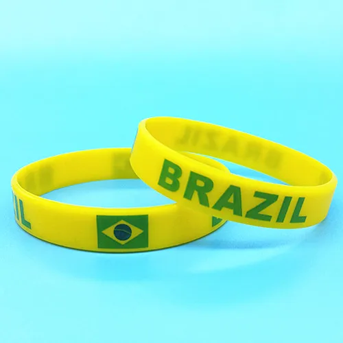 Brazil 1 шт., спортивный браслет с рисунком флага, силиконовый браслет с логотипом страны мира, браслет для мужчин и женщин, резиновый ремешок на запястье, ювелирные аксессуары - Окраска металла: Brazil