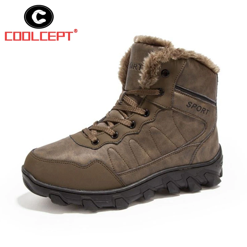 Coolcept Big Size 39-48 Winter Warm Plush Men Ankle Boots Round Toe Lace Up Snow Ski Outdoor Male Footwear | Обувь