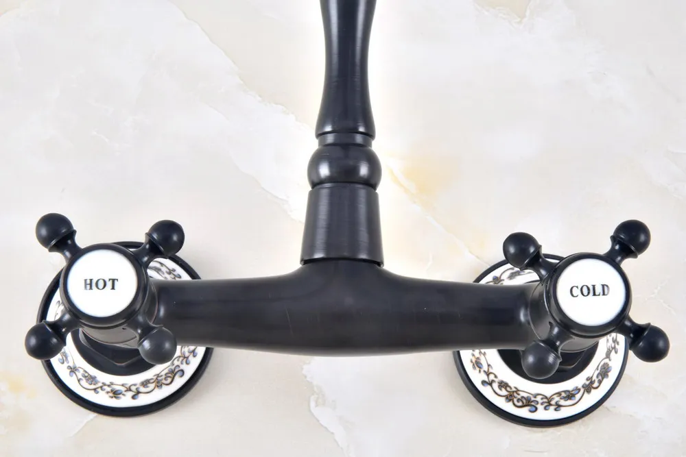 Смеситель для ванной комнаты черный бронзовый кран с двойной ручкой смеситель