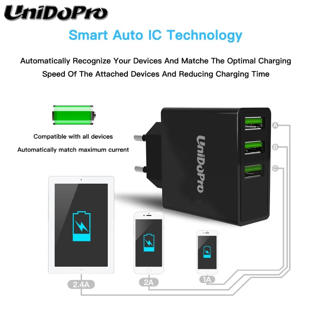 Сетевое зарядное устройство с 3 USB-портами и светодиодным дисплеем макс. 2 4 а +