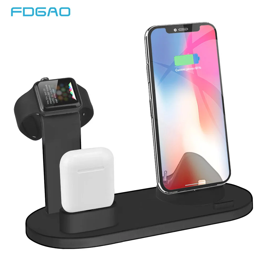 Подставка под зарядное устройство FDGAO 3 в 1 для iPhone 11 XR XS X 8 7 6 AirPods Apple Watch зарядная