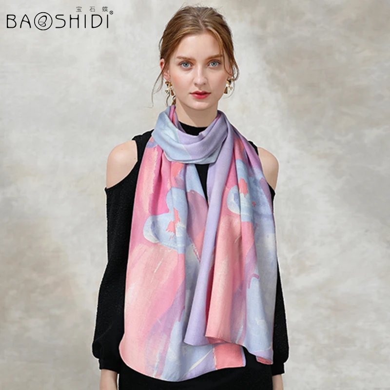 [BAOSHIDI]100% wool winter scarf luxury brand long Scarf women Elegant warm shawl lady 2017 fashion infinity scarves |