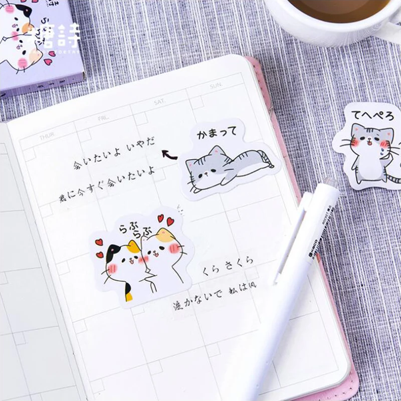 45 штук упак. Мини мультфильм Кот в коробке дневник наклейки декорацион