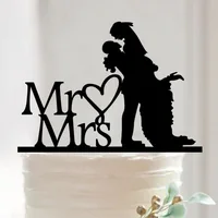New Mr Mrs Wedding Cake Topper Acrylic Black Romantic Bride Groom Wedding Cake Decorations Party Favors Free Shipping wholesale