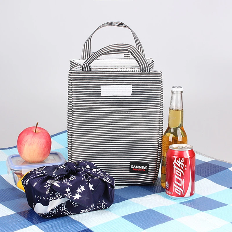 SANNE 8L Stripe Simplicity Thermal Insulation Ice Pack Bags Picnic Food Cooler Bags For Women Student Portable Cooler Bag CL509