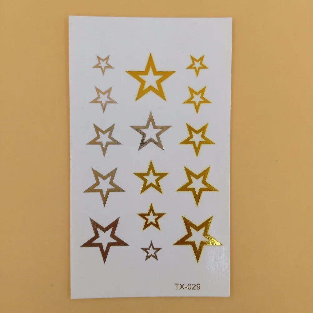 Hot Flash Металлические Звезды татуировки золото серебро Выдалбливают Pentagram pattern