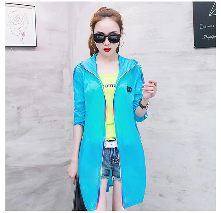 Для женщин летние Защита от Солнца защиты куртка средней Длина свободные пляжные