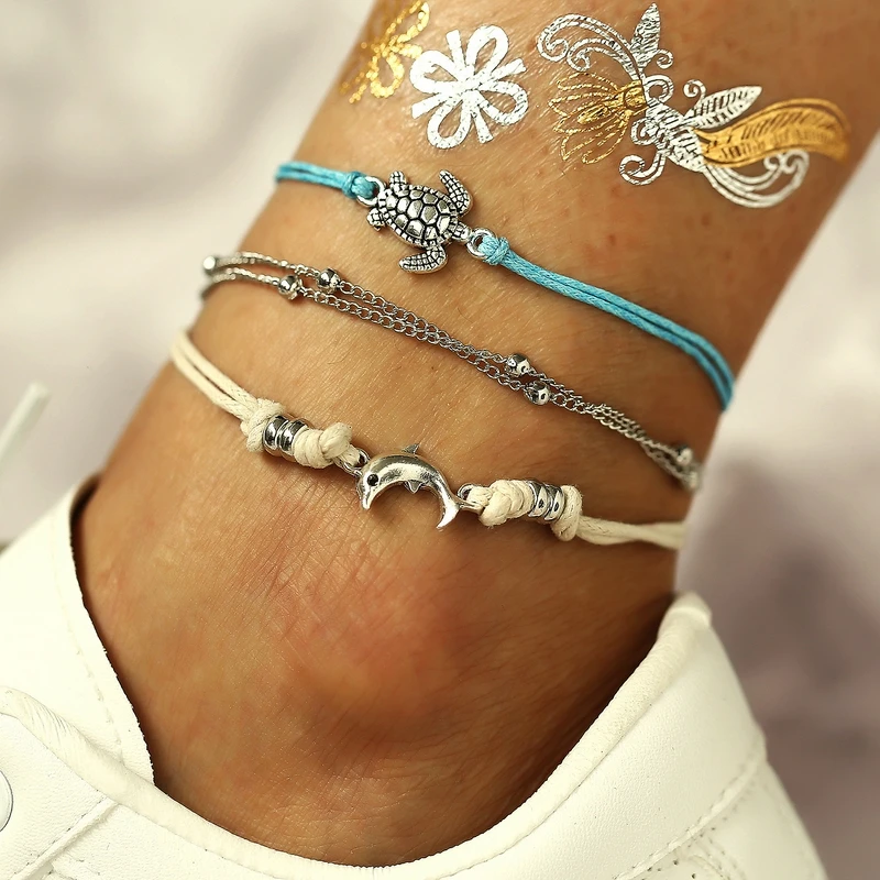 27 стилей Boho подвеска в виде черепахи женские браслеты для щиколотки многослойное