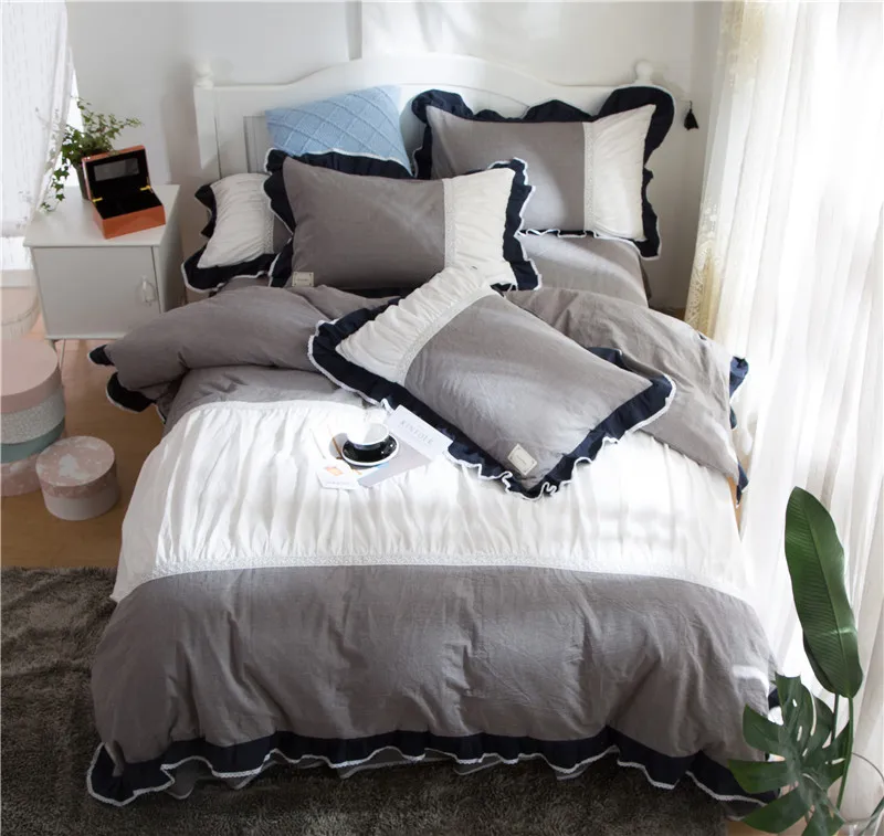 2018 дизайн от морщин Комплект постельного белья серый пододеяльник для девочек