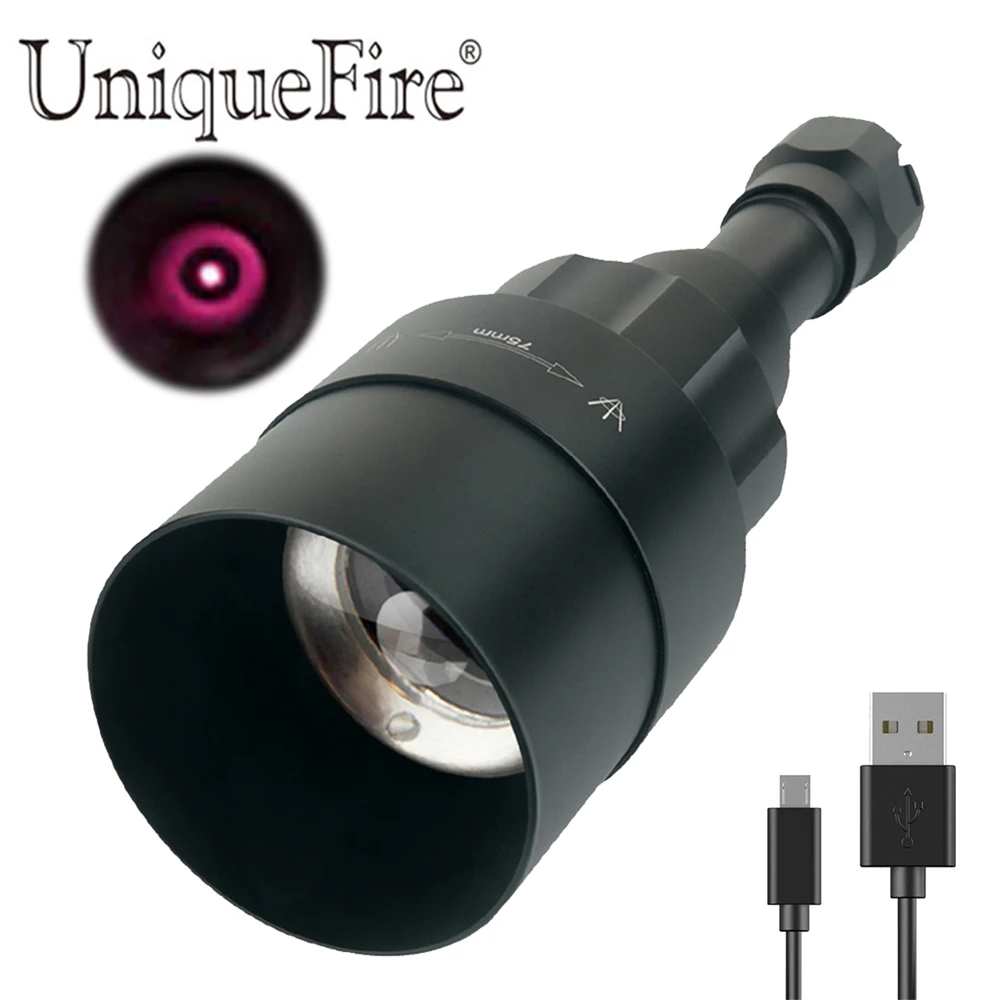 UniqueFire 1605 Zoomable 75mm lens IR 850nm Flashlight 3 Modes Night Vision Torch Rechargeable For Hunting Lanterna