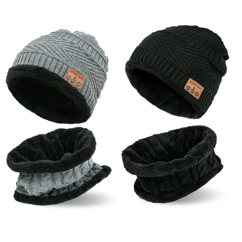 Комплект из 2 предметов шапка с Bluetooth нагрудник Плюшевые Вязаные шапки теплая
