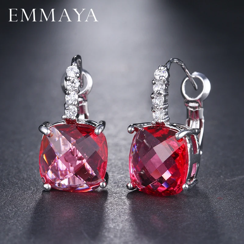 Серьги гвоздики EMMAYA с красным кубическим цирконием женские большие свадебные