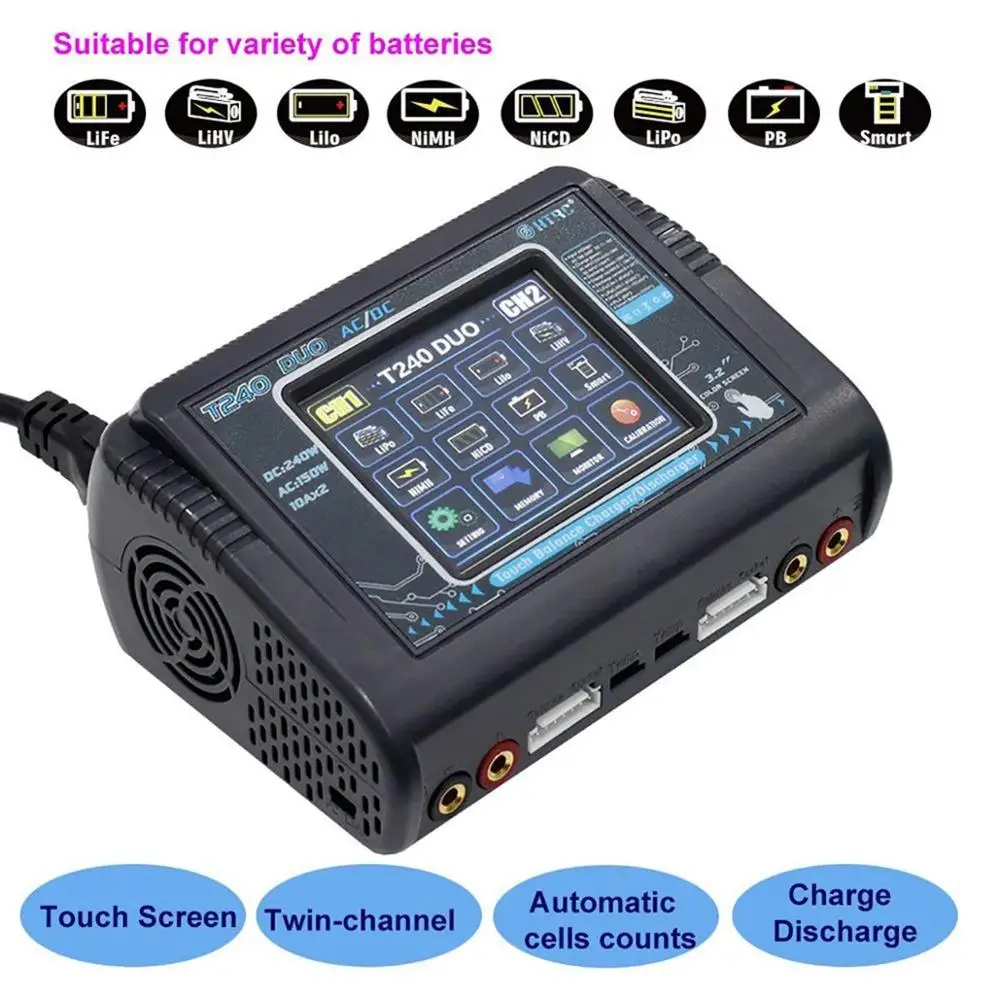 HTRC T240 Двухканальное зарядное устройство с сенсорным экраном DUO AC 150 Вт DC 240 10A для