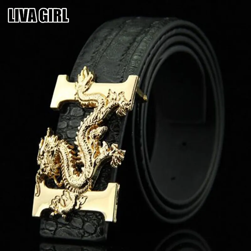Liva Girl Hot Sale Business Men's Belts PU Leather Dragon Pattern Buckle Belt Waistbands Fashion Accessories Male Ceinture Gifts