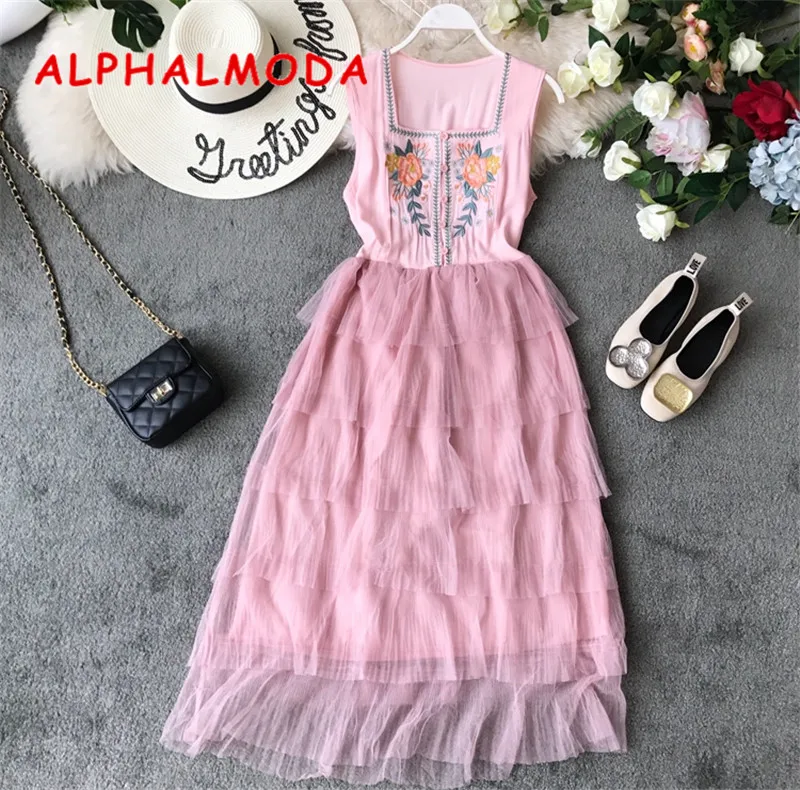 Женское винтажное платье ALPHALMODA с цветочной вышивкой однобортное без рукавов