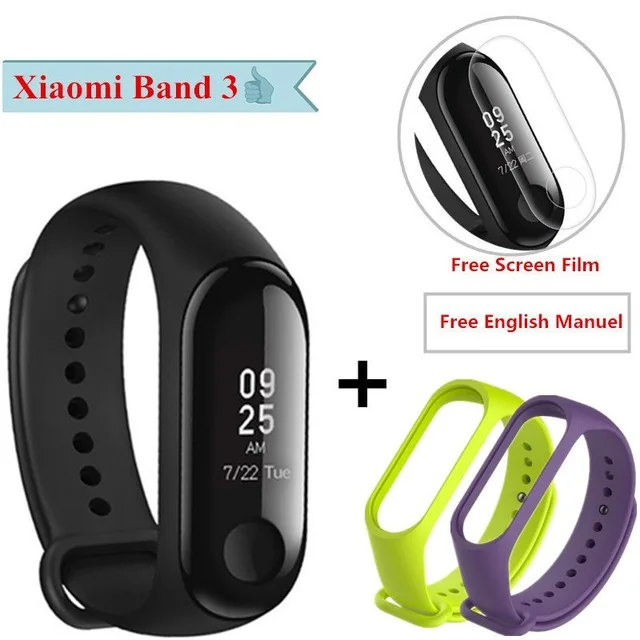 Add green purple Xiaomi mi Band 3 умный Браслет Водонепроницаемый отчет о погоде mi Band 3 водонепроницаемый АОН OLED экран умный Браслет mi band 3 - Цвет: Add green purple