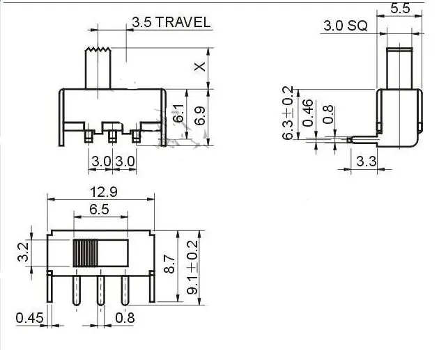 100 шт. SS-12F23 тумблер 90 градусов SS12F23G5 тумблер/ползунковый переключатель/2P3T DD |