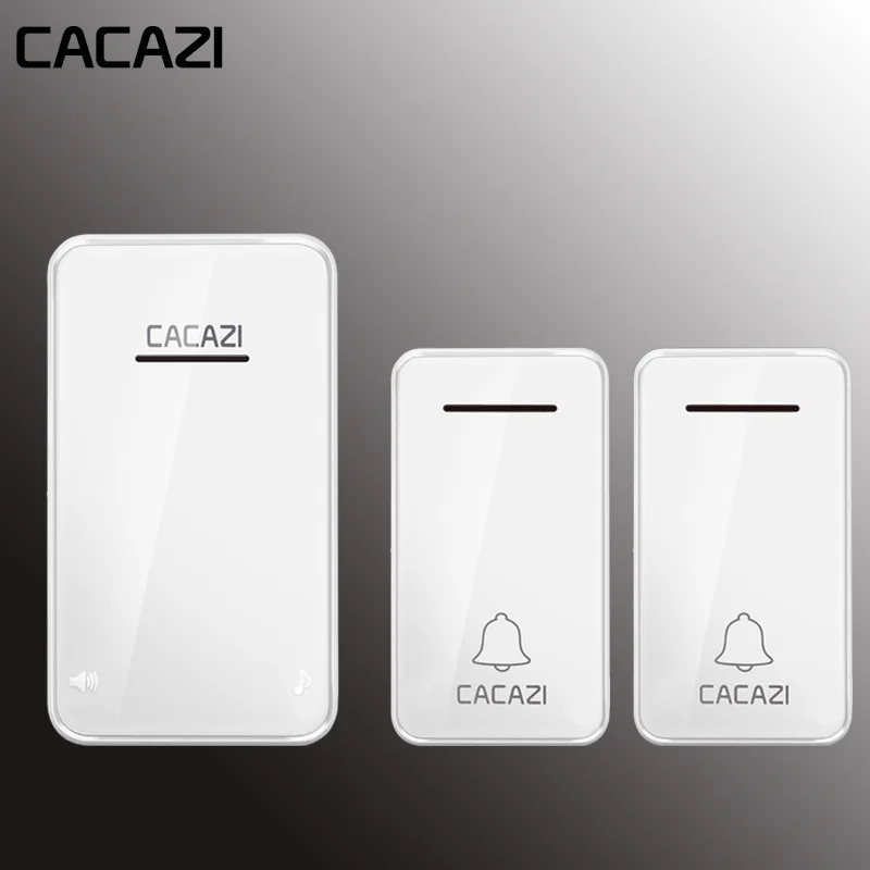 white2x1 Водонепроницаемый Домашний Беспроводной дверной звонок CACAZI с автономным питанием, 200 м, пульт дистанционного управления, без батареи, светодиодный светильник, звонок-кольцо, ЕС вилка 48 - Цвет: white2x1