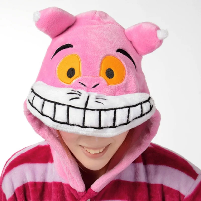 Забавная розовая и вышитым полосатым котом Onesie для взрослых из мультфильма
