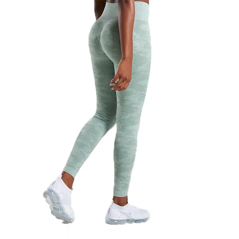 Женские Бесшовные штаны для йоги с высокой талией пуш ап камуфляжные фитнеса