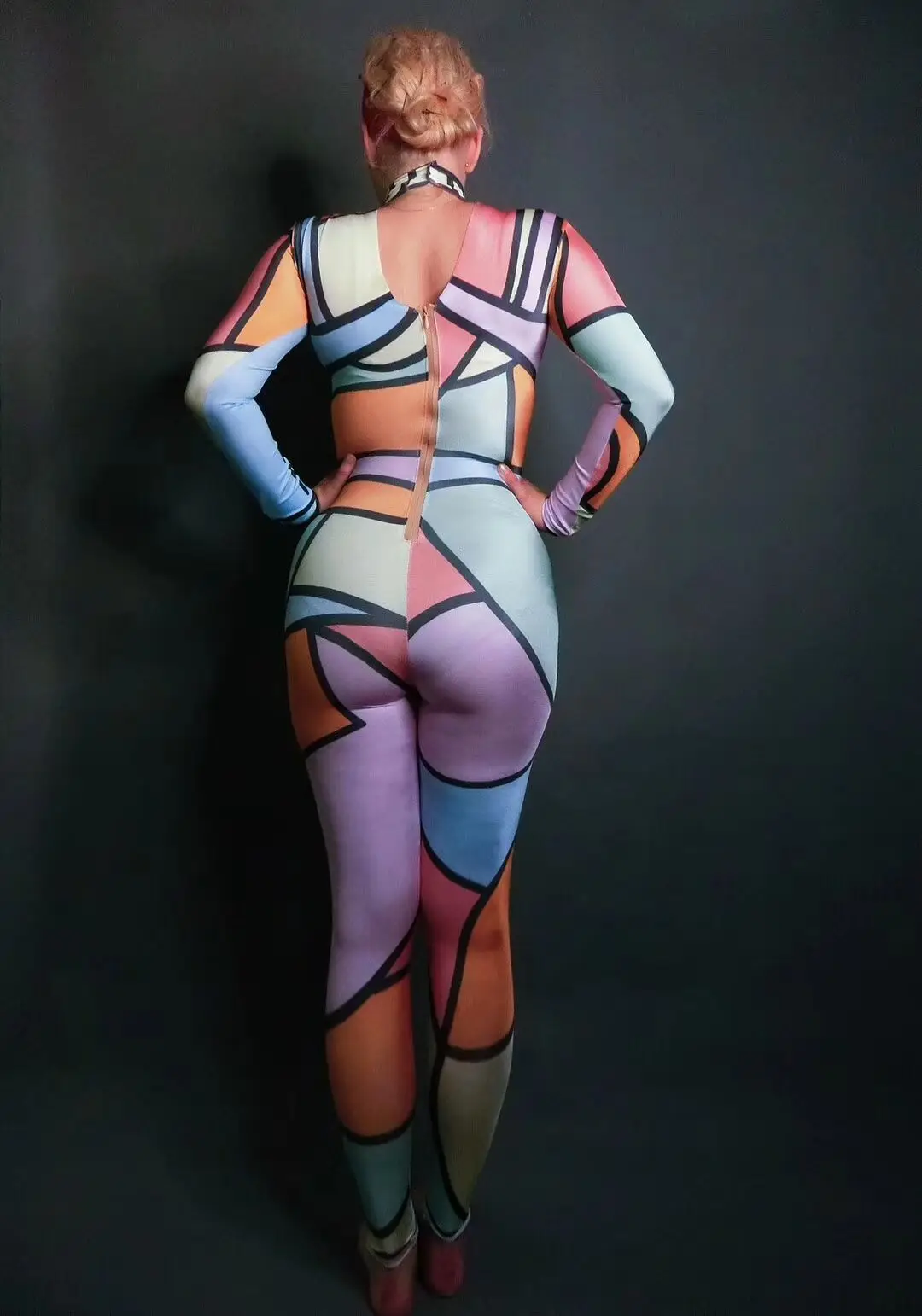 

Big Elastic Irregular Pattern Skinny Jumpsuit Sexy DJ Pole Dancing Leotard Stage Wear Bar Nightclub Singer Dance Team DS Costume