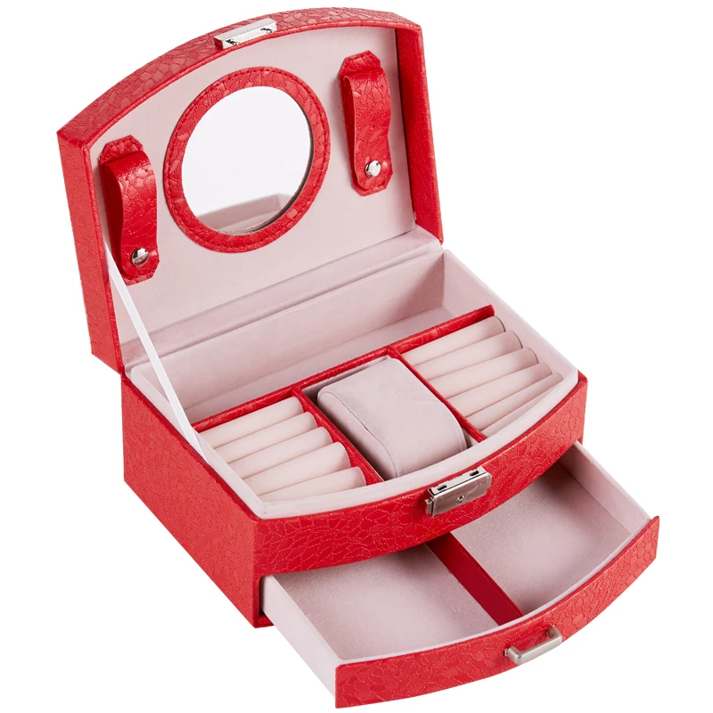 Кожаная Шкатулка Для женщин двухслойные браслет из искусственной кожи Jewel Case Европейский сумки для переноски кожа Дисплей Организатор свадебный подарок