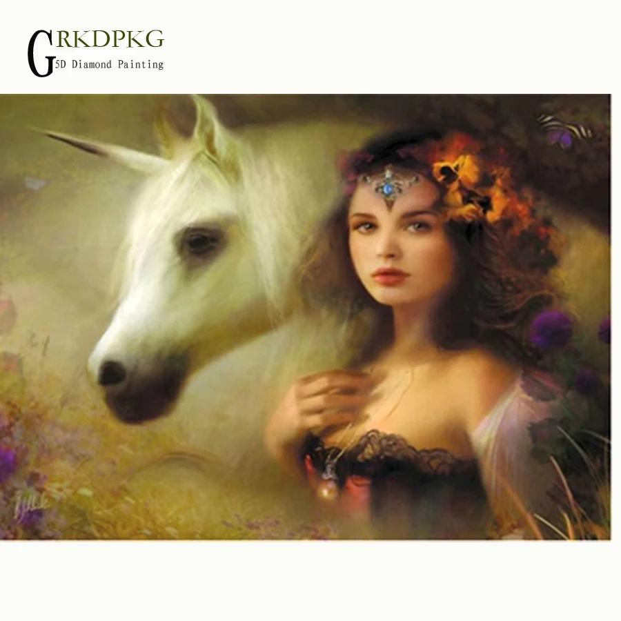 

Full Square Diamond 5D DIY Diamond Painting "unicorn and woman art" 3D Embroidery Cross Stitch Rhinestone Mosaic Painting Decor