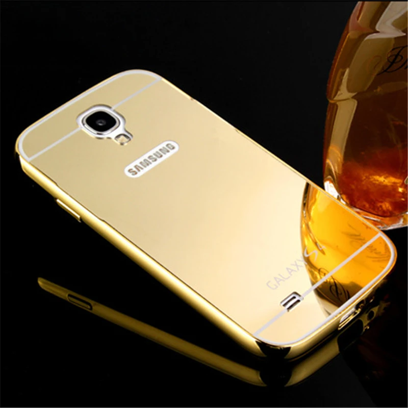 Роскошные чехлы для Samsung Galaxy S4 IV i9500 золотой алюминиевый рамка + зеркало Фундас металлическая акриловая задняя панель с покрытием.
