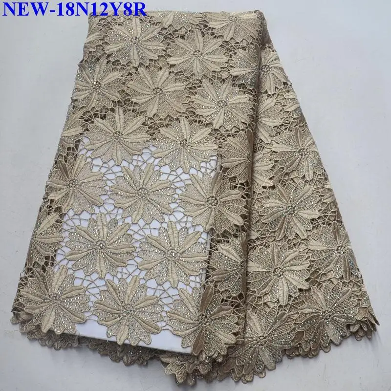 Newest Styles White Gold Embroidery African Guipure Lace Fabric High Quality French Mesh lace fabric with Rhinestones SNB02 | Дом и сад
