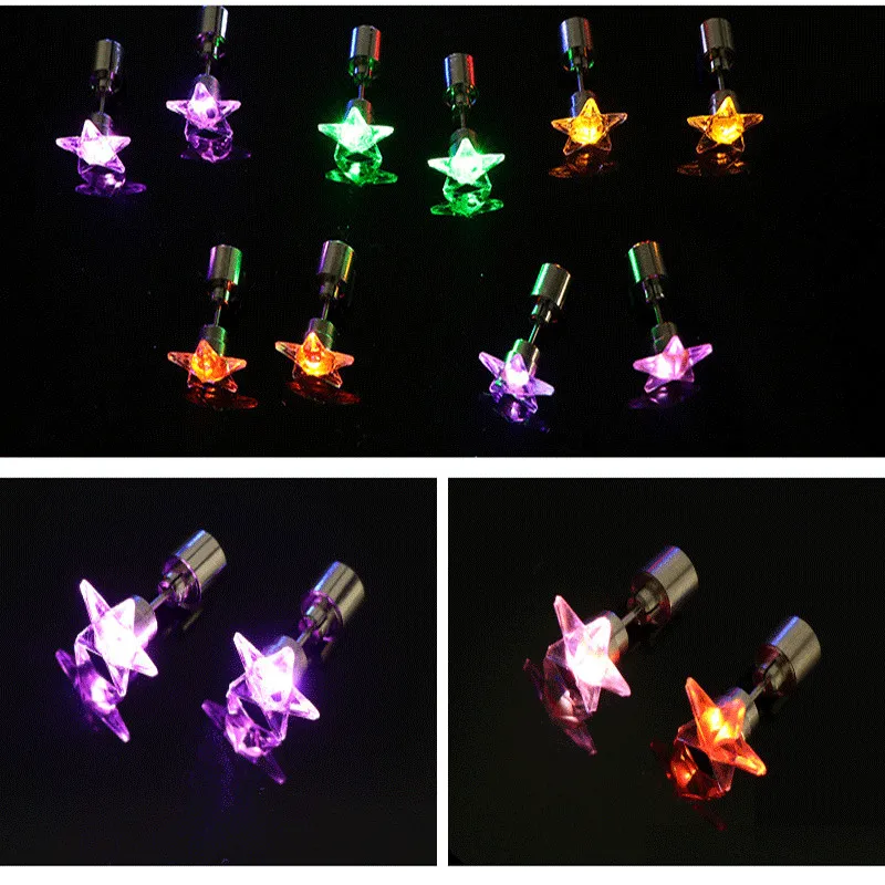 CLAITE 1 пара LED светящиеся серьги гвоздики пятиконечные звезды для танцевальной