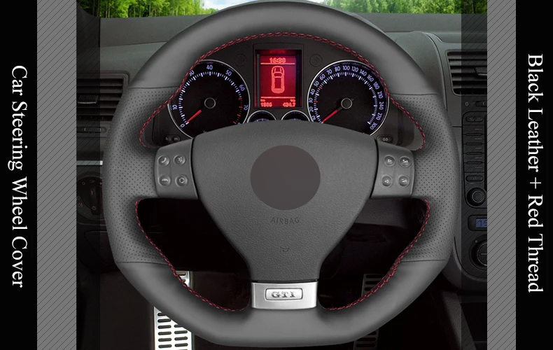 LQTENLEO черная крышка рулевого колеса автомобиля из натуральной кожи для Volkswagen Golf 5 Mk5 GTI VW Golf 5 R32 Passat R GT 2005