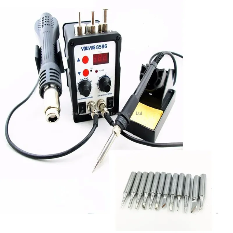 B 220 В/110 В 700 Вт паяльная станция YOUYUE 8586 2 в 1 SMD паяльная станция горячий воздушный пистолет+ электрическая железная паяльная станция с 3 насадками - Цвет: B