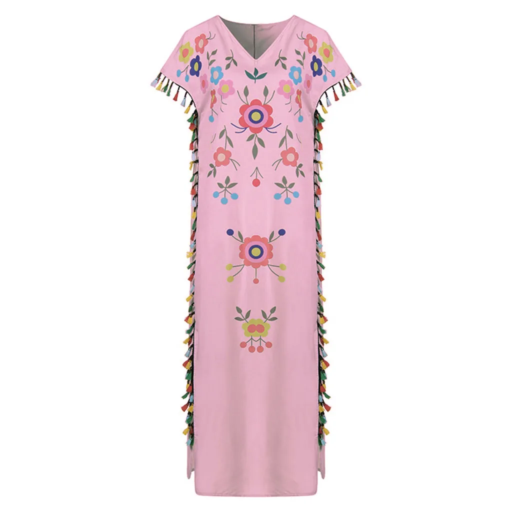 Женское платье с коротким рукавом винтажное длинное цветочным принтом и