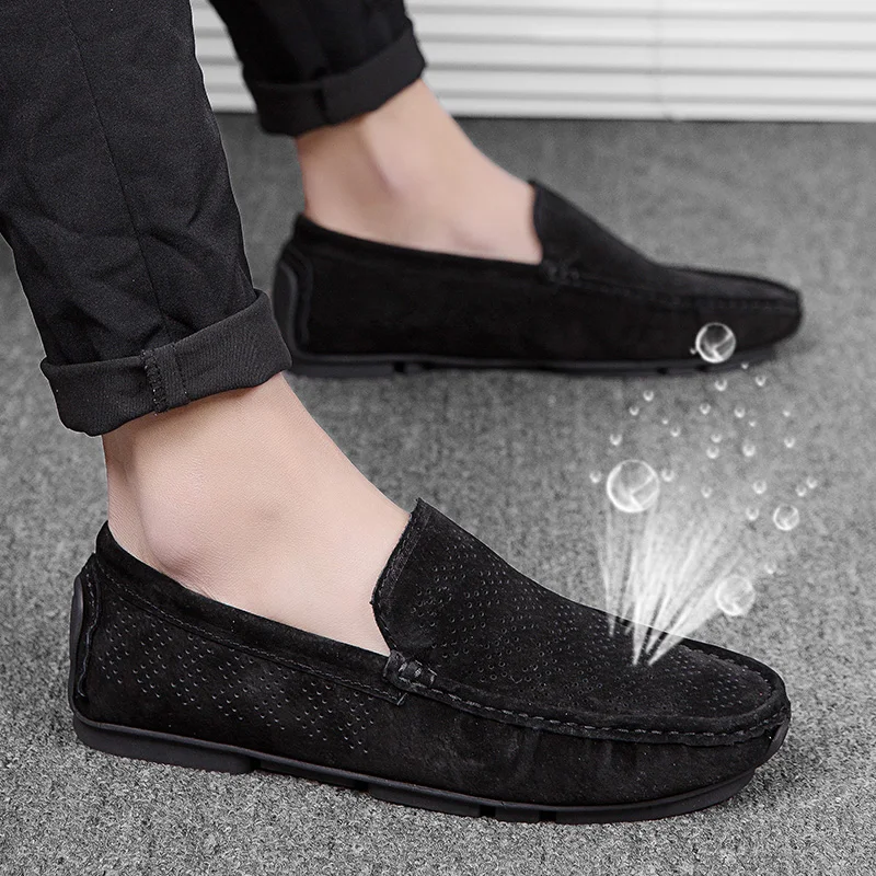 

Mens Loafers Leather Shoes Summer Casual Flats Men Suede Loafer Moccasins Driving Shoes Slip ON Man Big Shoes Plus Size 46 Blue