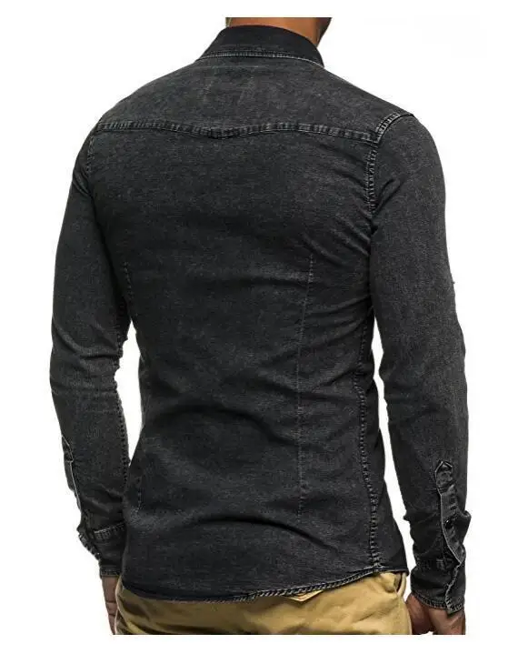 Весна Повседневное мужские джинсовые рубашки плюс Размеры с длинным рукавом