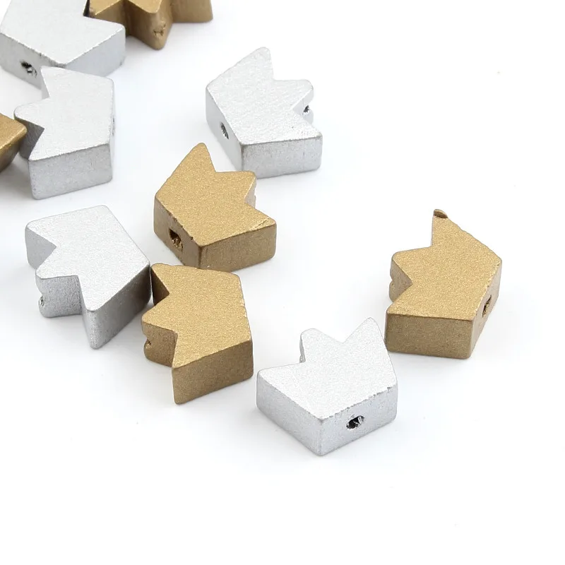 Бусины деревянные смешанные золотистые/серебристые 17 х12 мм короны для