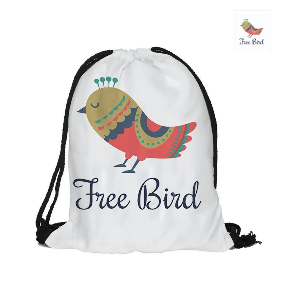 Бохо стиль Бесплатная птица узоры Печать Декоративные Drawstring рюкзак мода