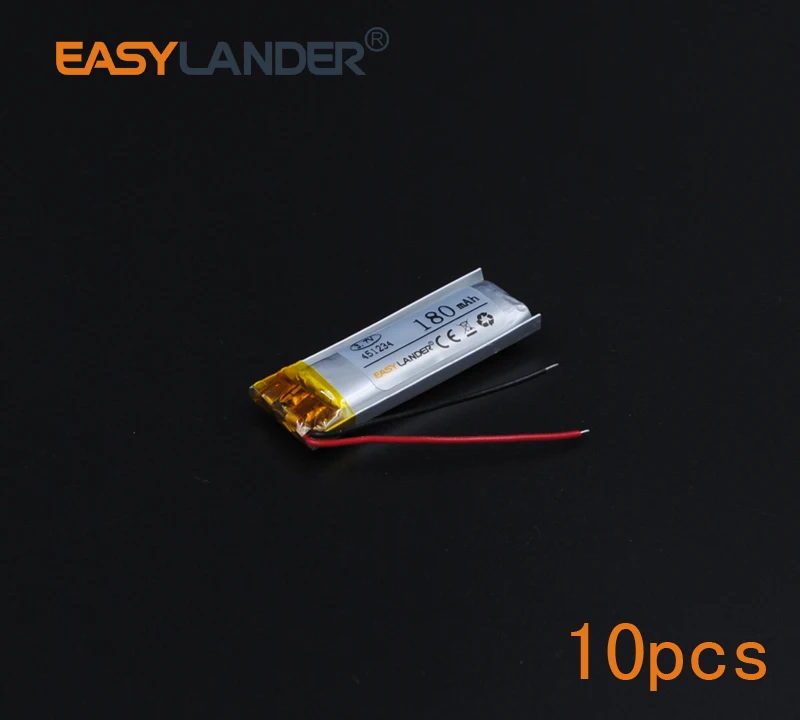 

10pcs/Lot 3.7V 180mAh 451234 Polymer Li-ion Battery For mouse recorder speaker RC toys headephone Remote controller bluetooth