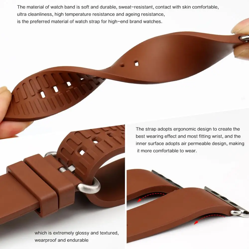 MAIKES Fluorocarbon Rubber Watchband For Apple Watch Band 49mm 44mm 40mm 42mm 38mm for iWatch Series SE 8 7 6 5 4 3 2  for Women