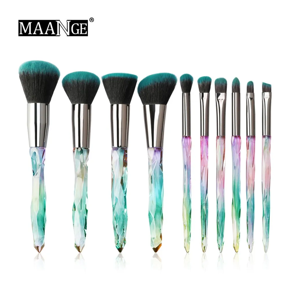 Набор кистей для макияжа Brochas Maquillaje 10 шт. основа кристальная и алмазная