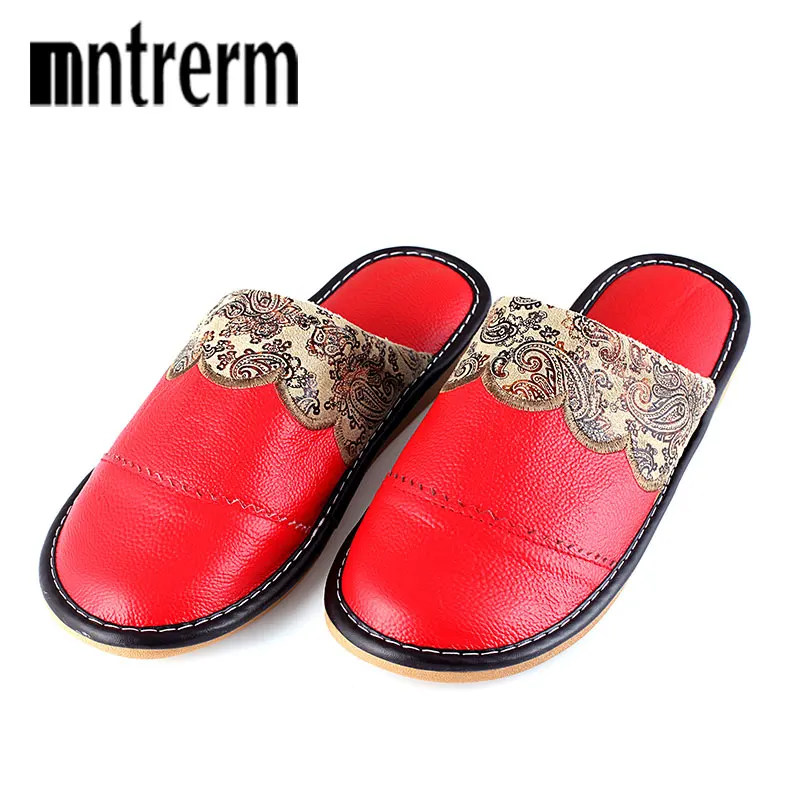 

Mntrerm 2021 Winter Warm Home Slippers Couples Genuine Leather Leisure Warm Wool Women Indoor Floor Slippers pantufa zapatillas