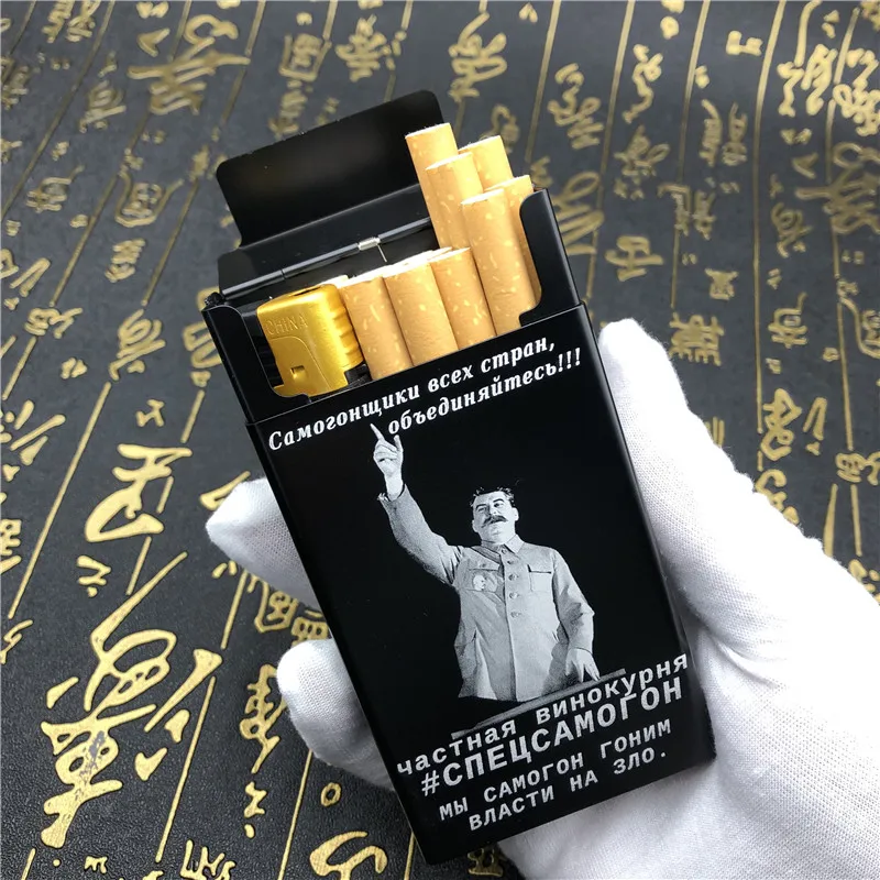 

2019 New Alalinong Russia Aluminium Alloy Cigarette Case Joseph Stalin Lenin Male Metal Cigarette Box Laser Engraved Forever