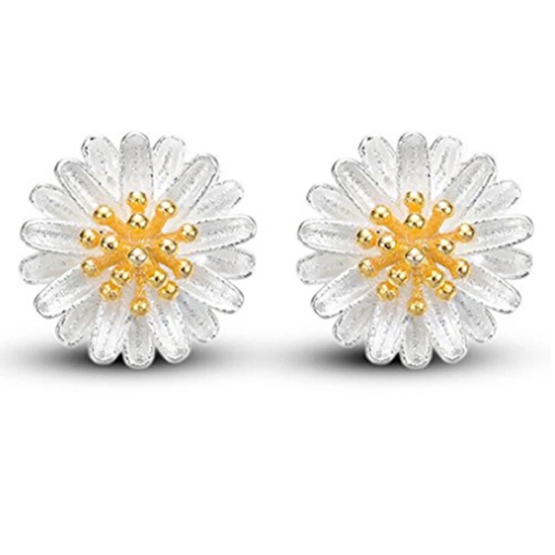 Модные женские серьги пусеты с объемными цветами ромашками для девочек подарки