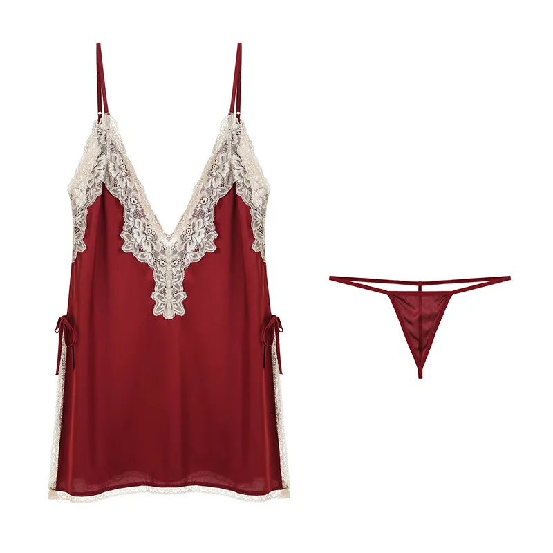 

Женская сексуальная ночная рубашка Lisacmvpnel, кружевная Пижама с глубоким V-образным вырезом