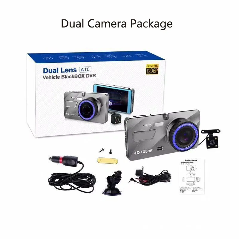 Dual Camera Lens Автомобильный видеорегистратор Full HD 1080 P, 4 дюйма, ips экран, автомобильная камера с двумя объективами, видеорегистратор, ночное видение, g-сенсор, регистратор - Название цвета: Dual Camera Lens
