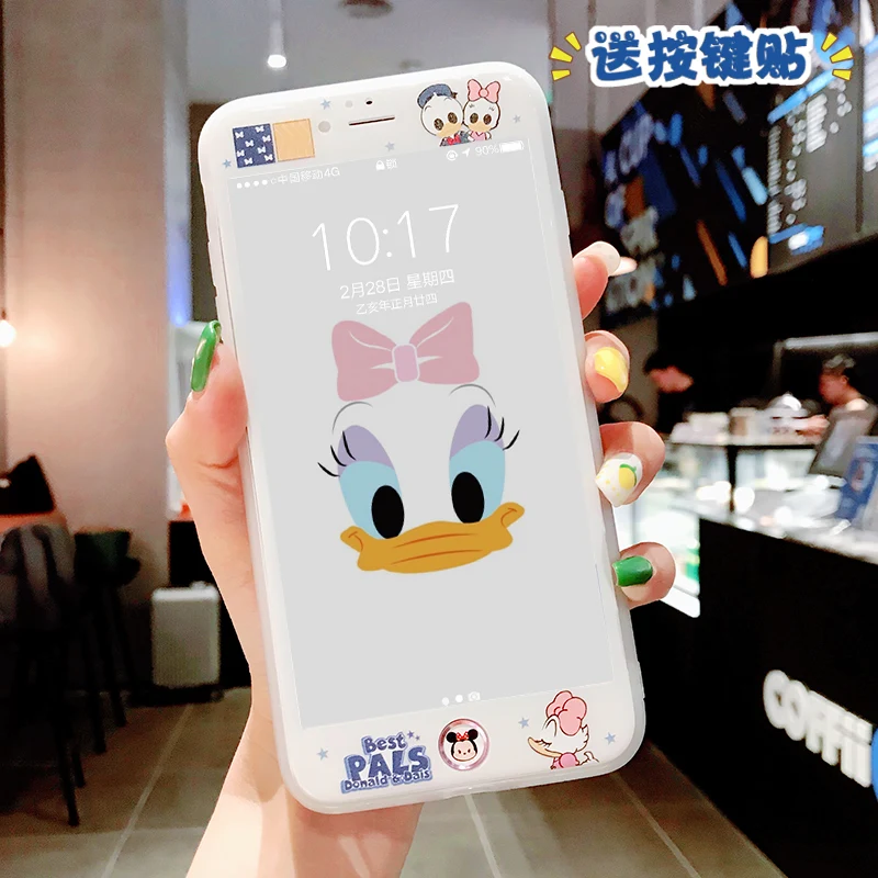 For iPhone 8/7 plus case XS MAX cute Daisy duck cover X/XR &amp tempered glass film for 6 6s+ bling shell girl gift + strap |